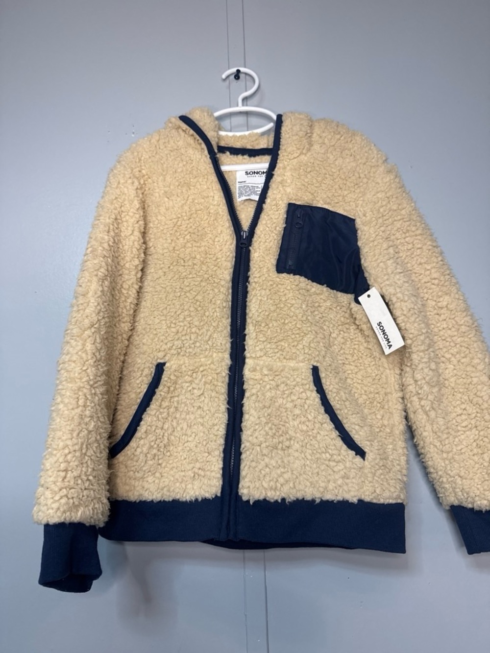 Sonoma Kids Beige Sherpa Jacket with Navy Trim and Pocket